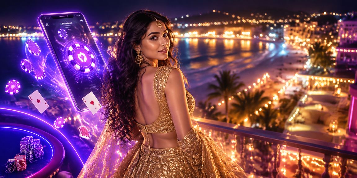 Indian poker game with traditional lehenga attire